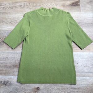 Crossroads Green ShortSleeve MockNeck Sweater Womens XL Minimalist 
Office Chic